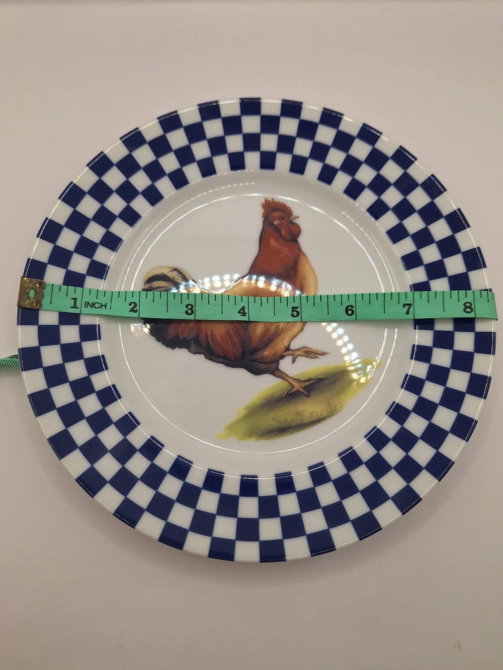 Williams Sonoma Rooster Chicken Plates Set of 3 Blue White Checkered Farmhouse